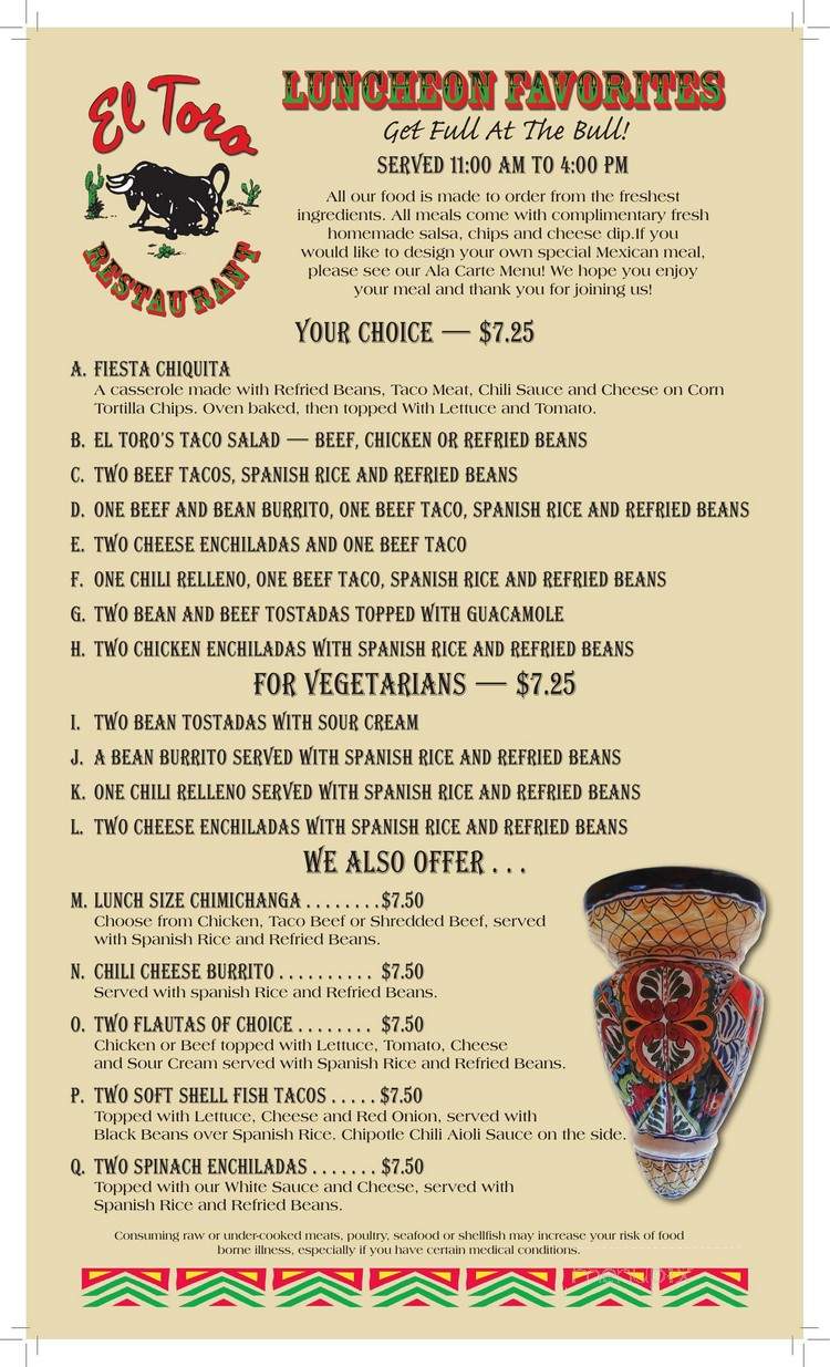 El Toro - Sallisaw, OK menu_pic