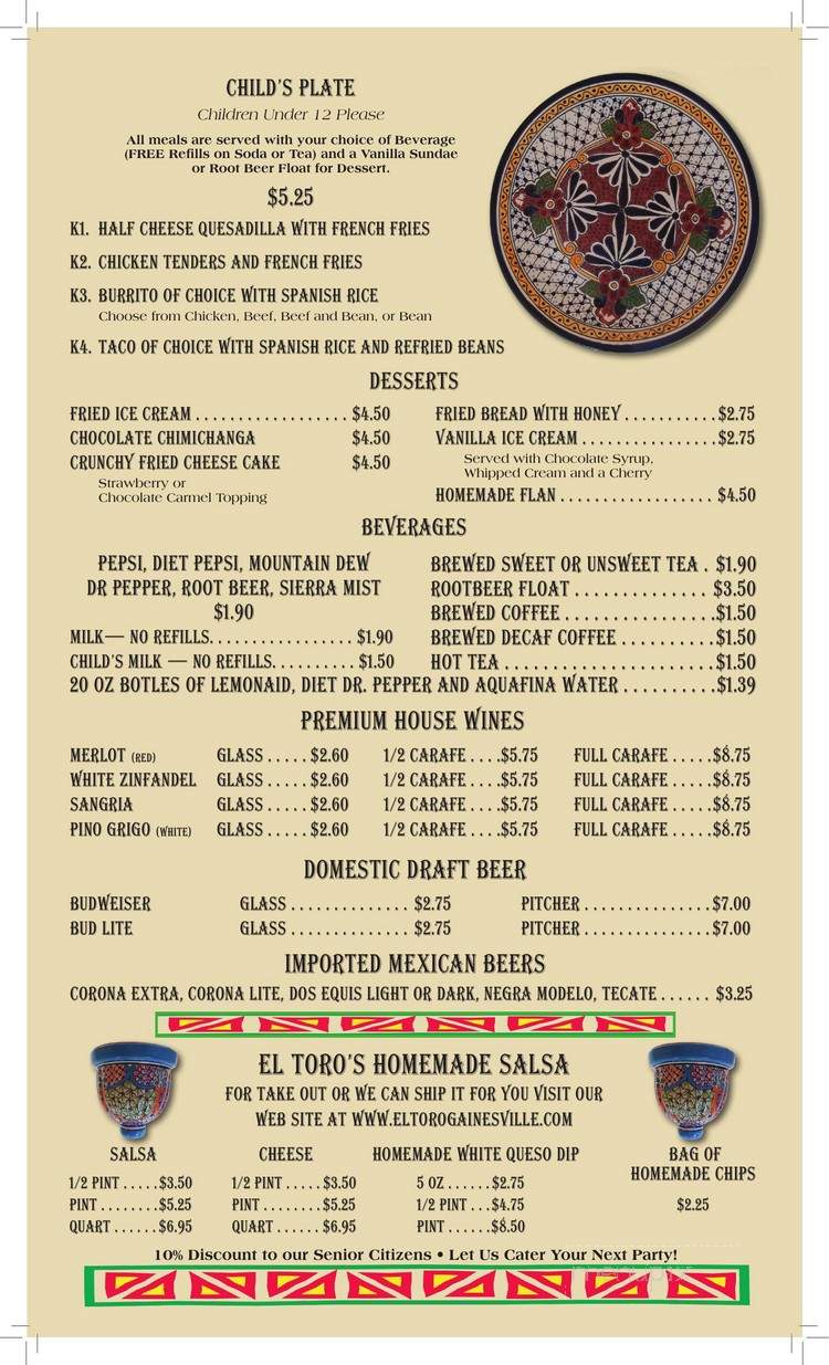 El Toro - Sallisaw, OK menu_pic