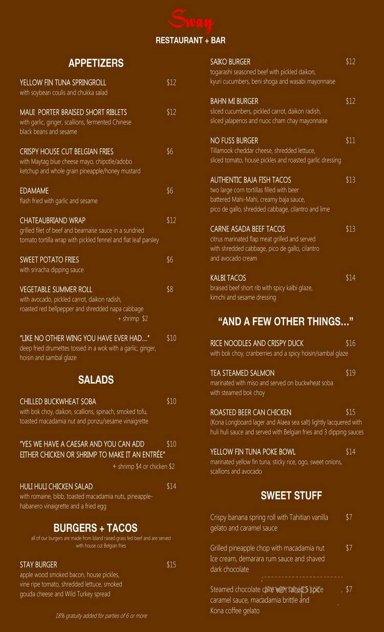 Sway Restaurant+Bar - Honolulu, HI menu_pic