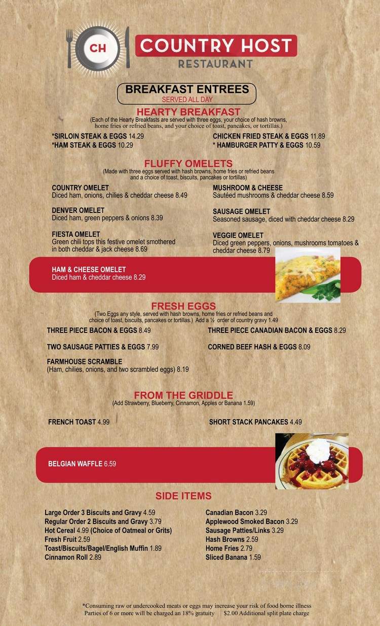Country Host West Restaurant - Flagstaff, AZ menu_pic