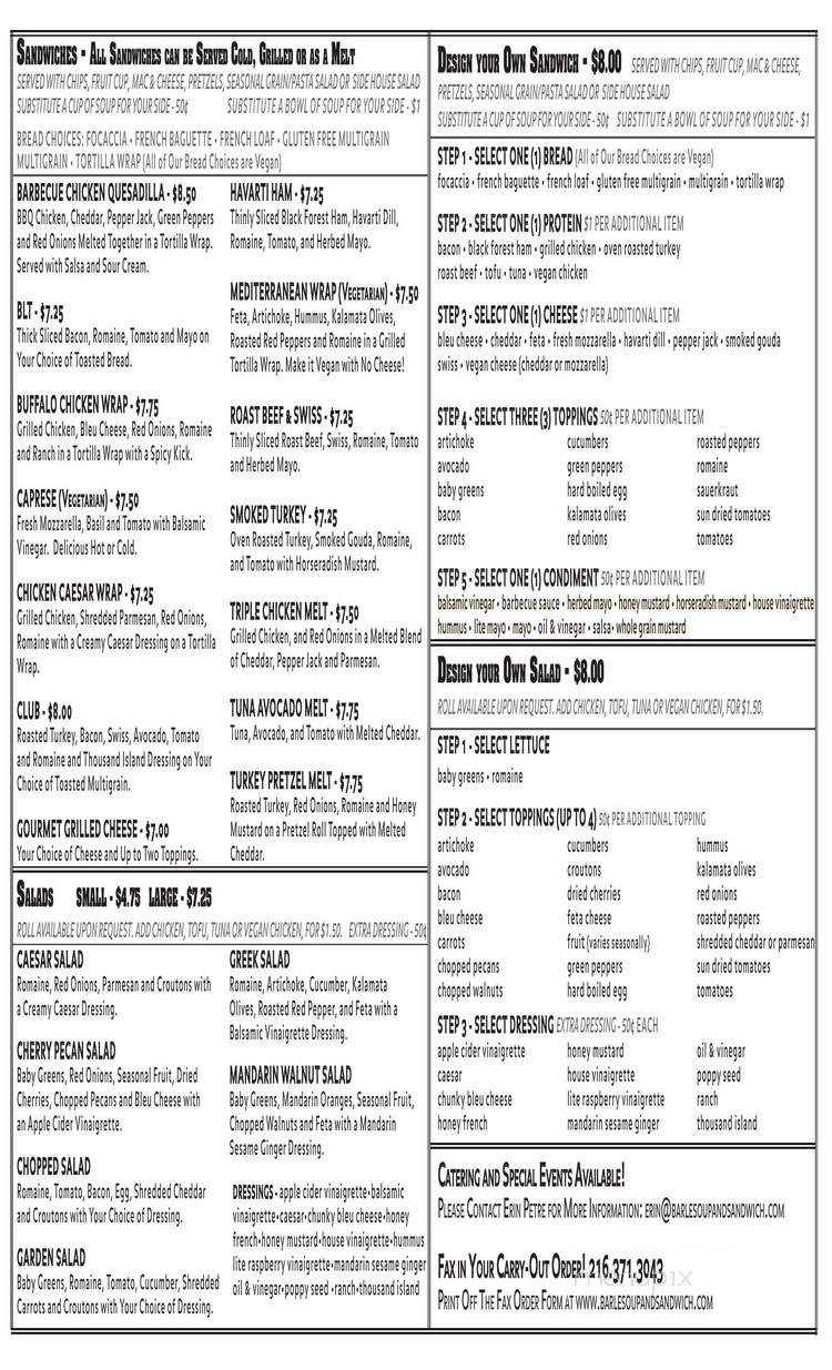 Barle Soup and Sandwich - Cleveland, OH menu_pic