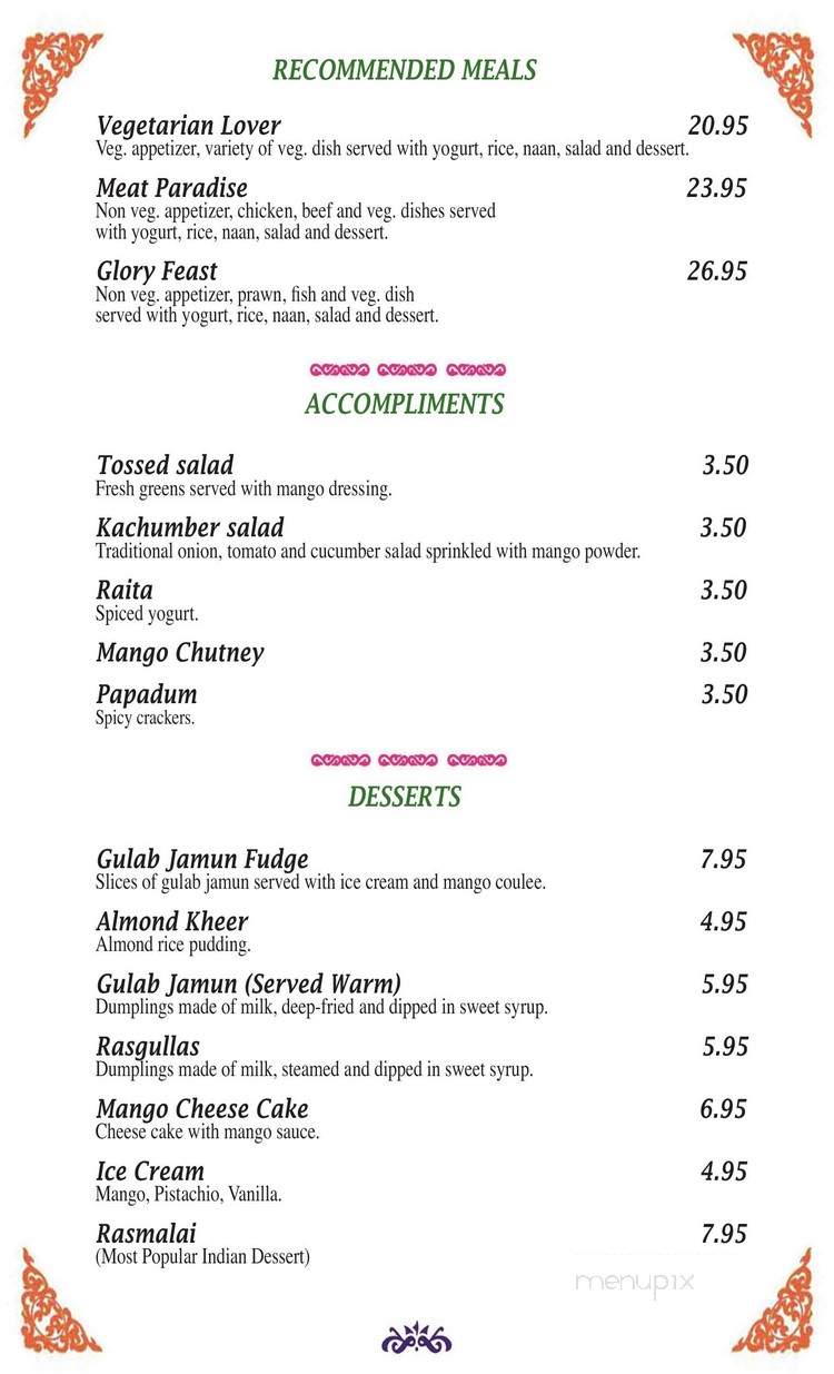Glory of India - Calgary, AB menu_pic