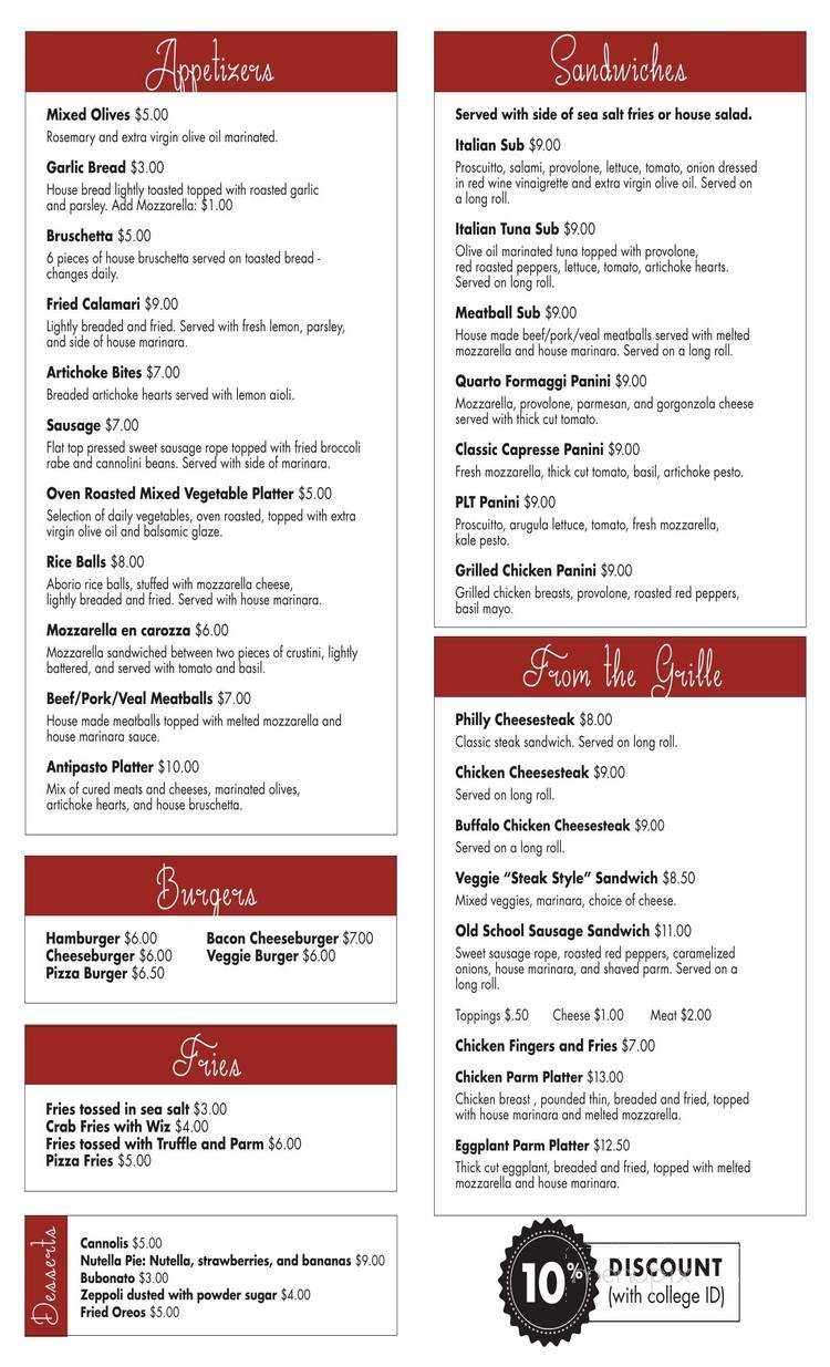 Paul's Pizza - Philadelphia, PA menu_pic