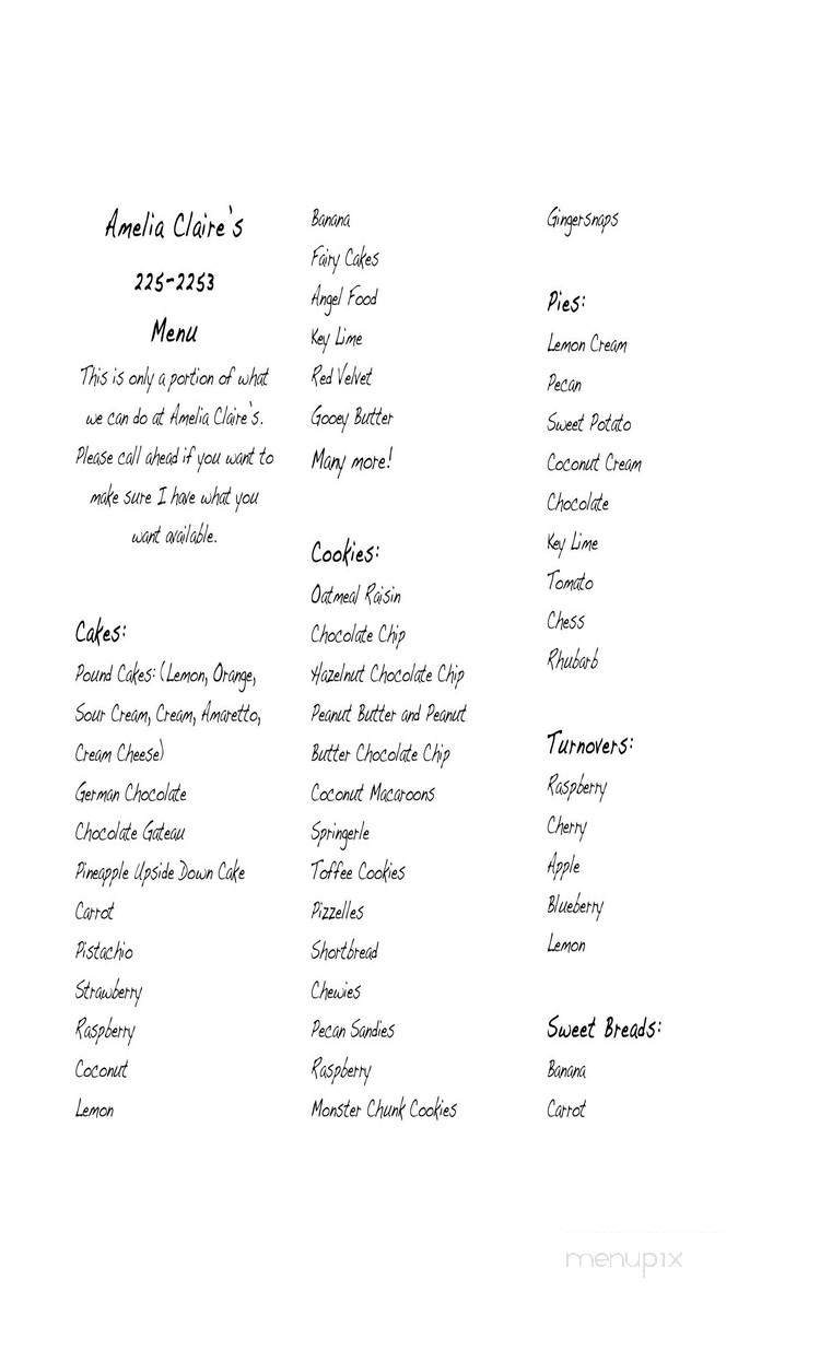 Amelia Claire's Sweets and Treats - Charleston, SC menu_pic