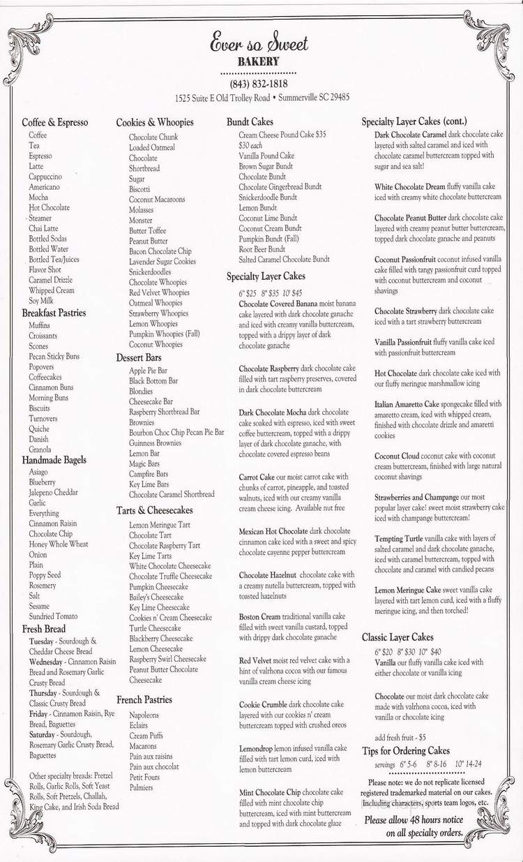 Ever So Sweet Bakery - Summerville, SC menu_pic