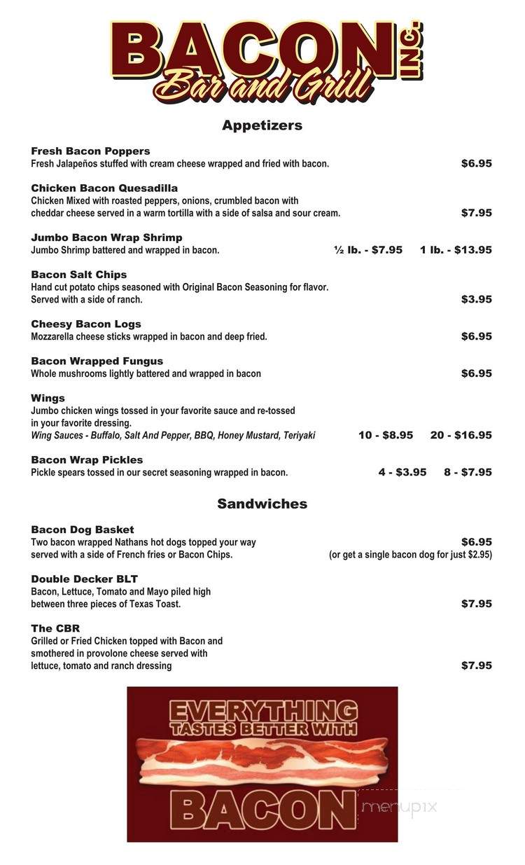 Bacon Inc. Bar & Grill - Gastonia, NC menu_pic