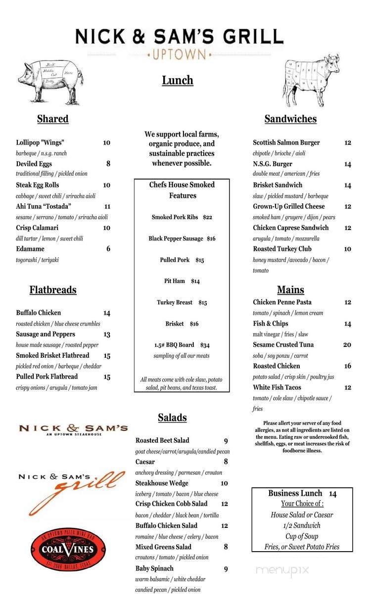 Nick & Sam's Grill - Dallas, TX menu_pic