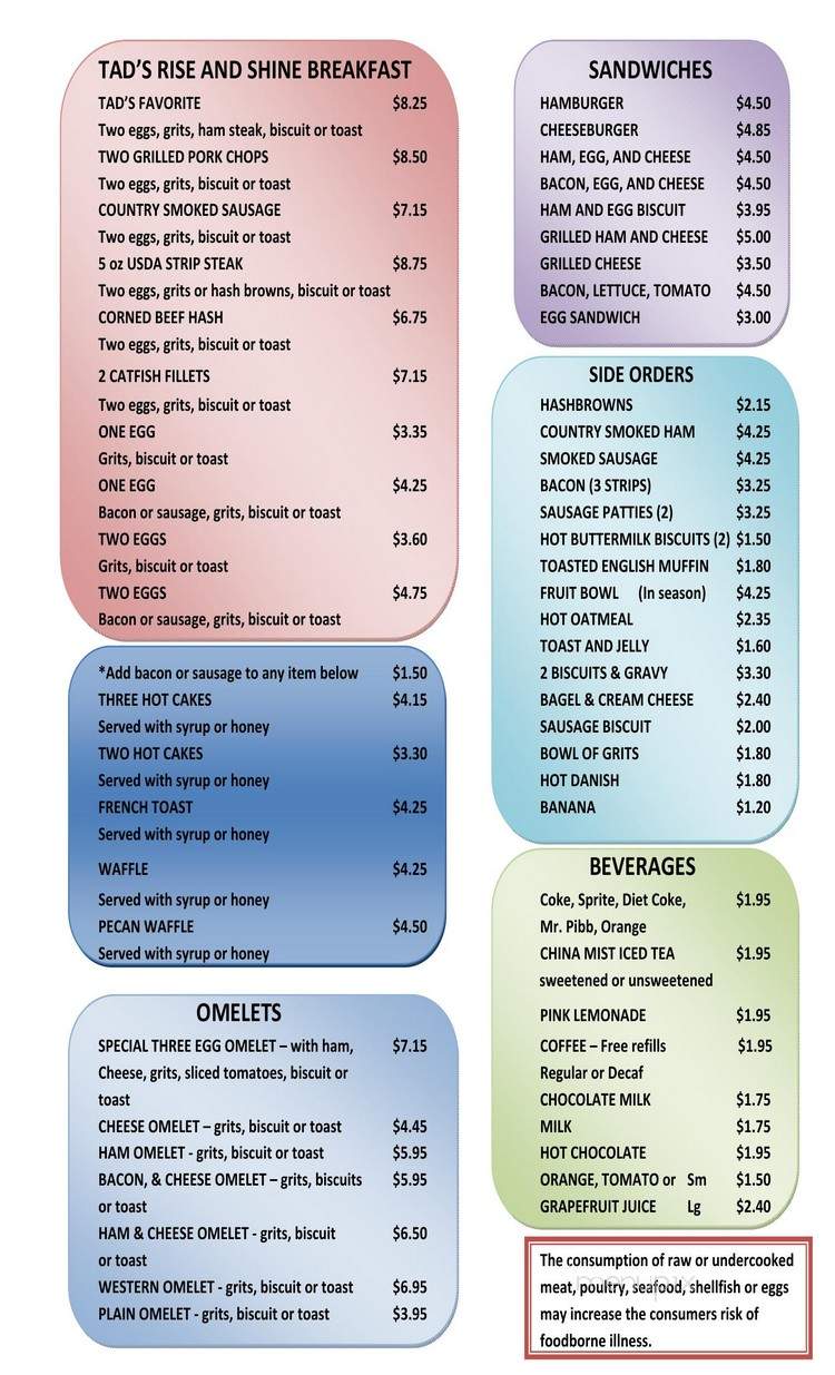 Tad's Restaurant - Jacksonville, FL menu_pic
