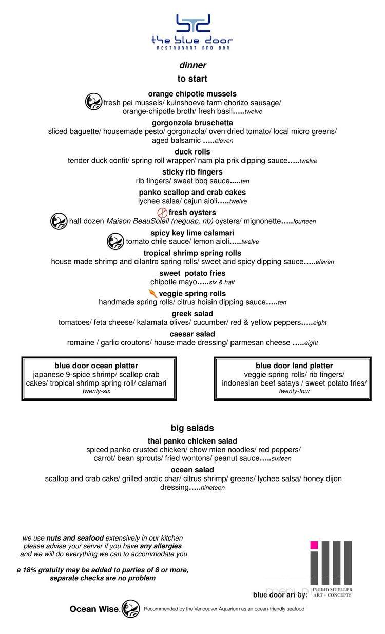 The Blue Door - Fredericton, NB menu_pic