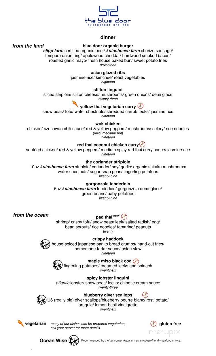 The Blue Door - Fredericton, NB menu_pic