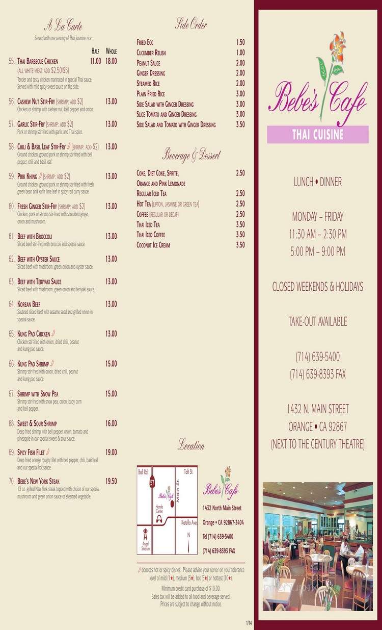 Bebe's Cafe - Orange, CA menu_pic
