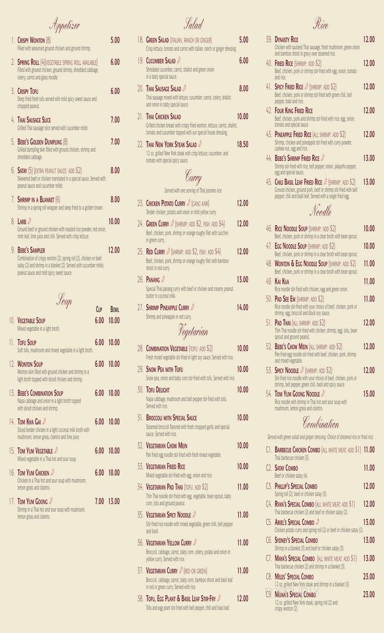 Bebe's Cafe - Orange, CA menu_pic