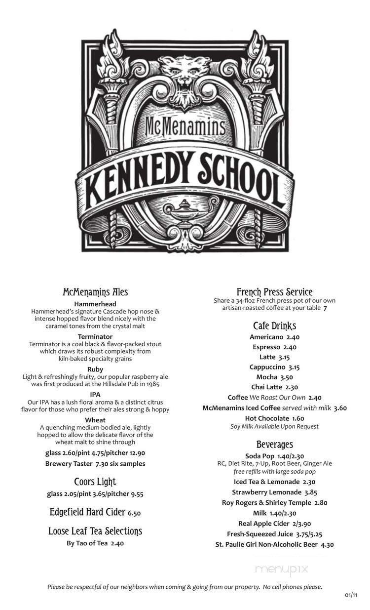 Courtyard Restaurant at the Kennedy School - Portland, OR menu_pic