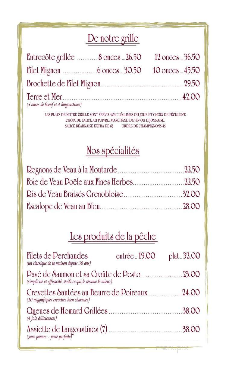 Restaurant La Maison Francois - Sainte-Therese, QC menu_pic