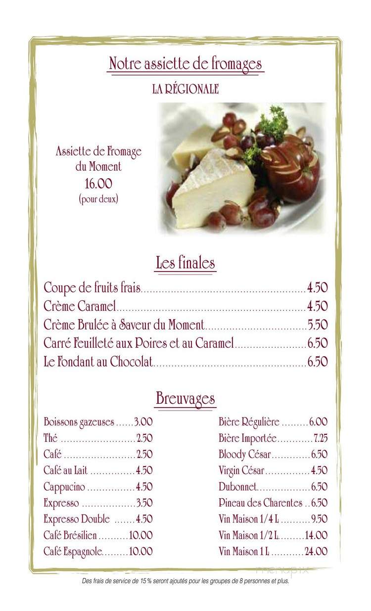 Restaurant La Maison Francois - Sainte-Therese, QC menu_pic