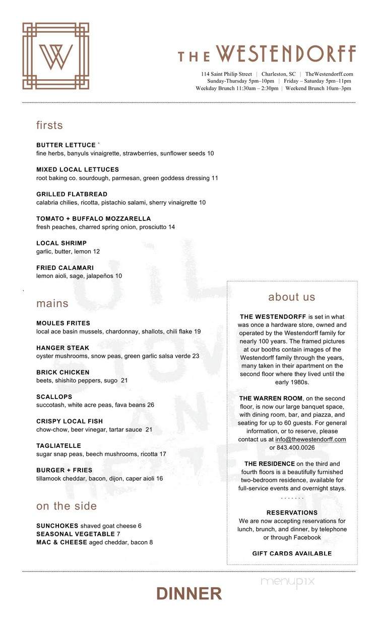The Westendorff - Charleston, SC menu_pic