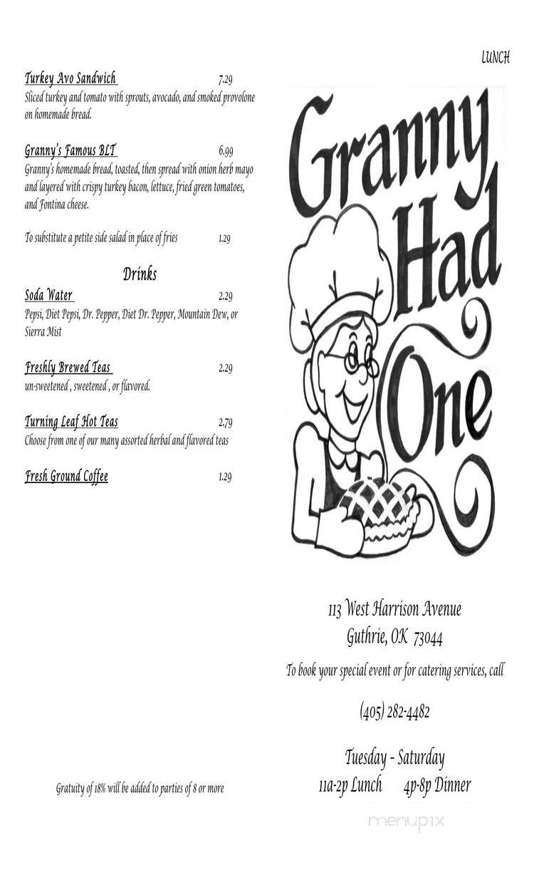 Granny Had One - Guthrie, OK menu_pic