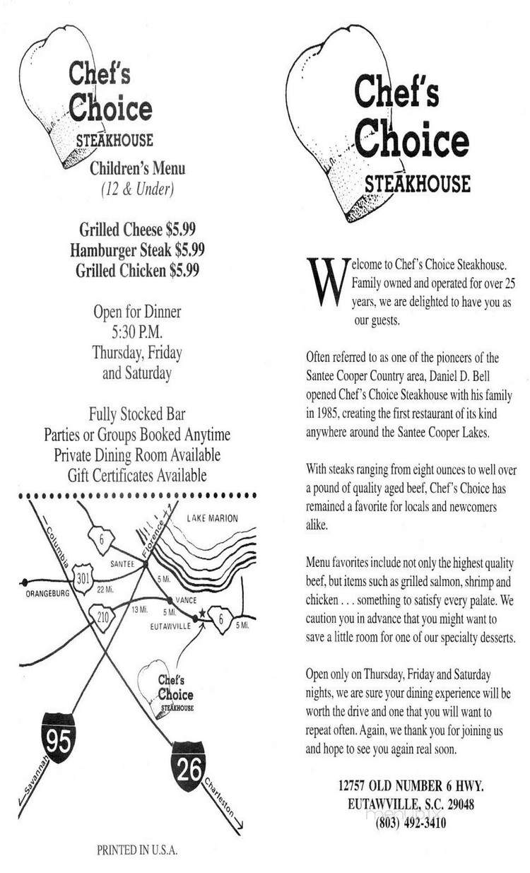 Chef's Choice Steakhouse - Eutawville, SC menu_pic