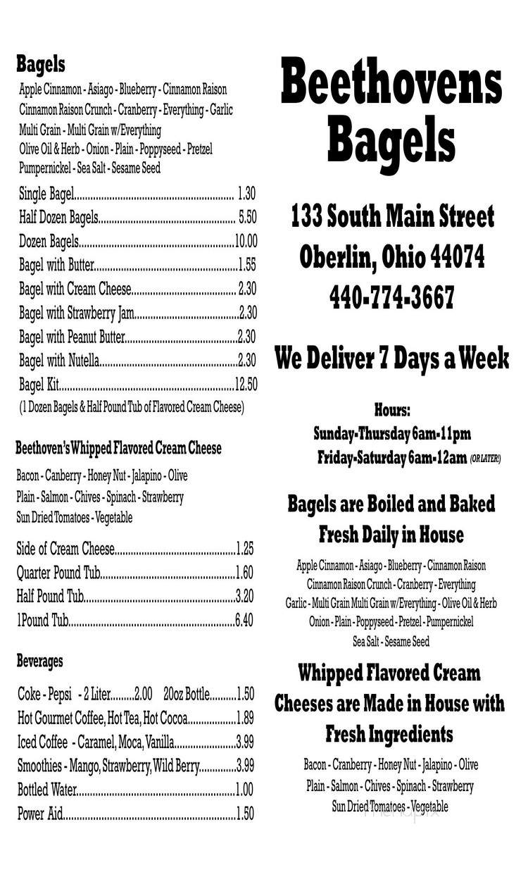 Beethoven's Bagels and Creamery - Oberlin, OH menu_pic