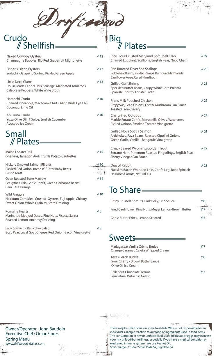 Driftwood - Dallas, TX menu_pic