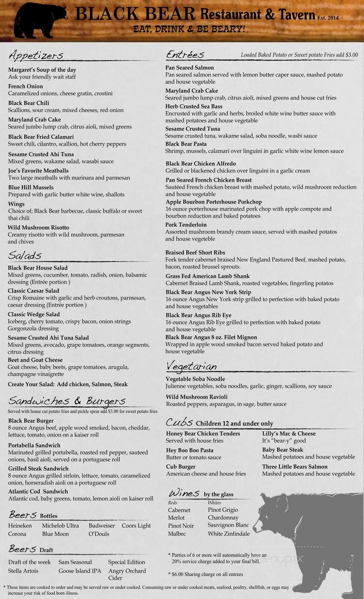 Black Bear Restaurant & Tavern - Wingdale, NY menu_pic