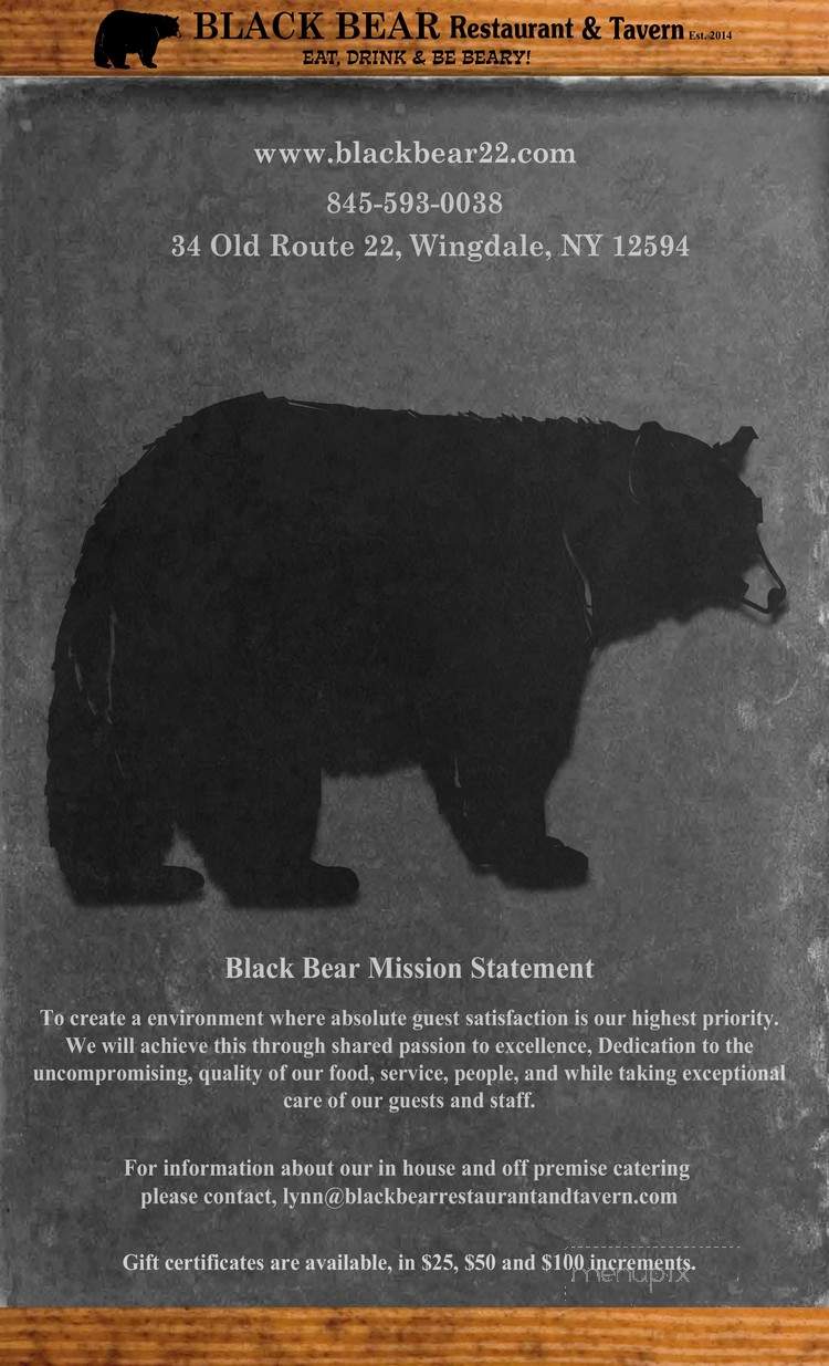 Black Bear Restaurant & Tavern - Wingdale, NY menu_pic