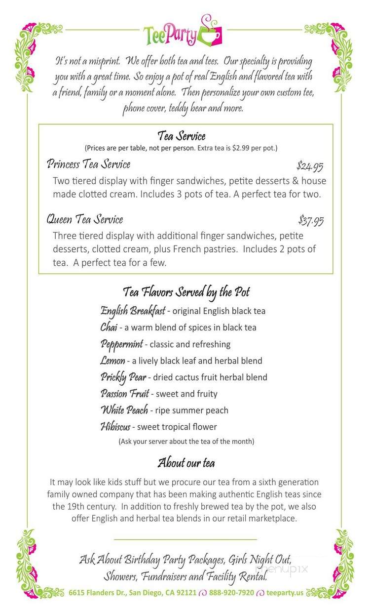 Tee Party - San Diego, CA menu_pic