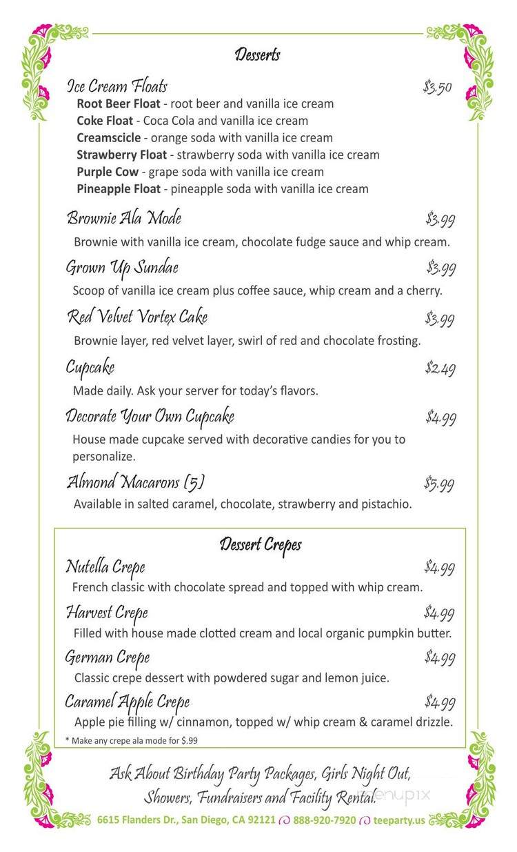 Tee Party - San Diego, CA menu_pic