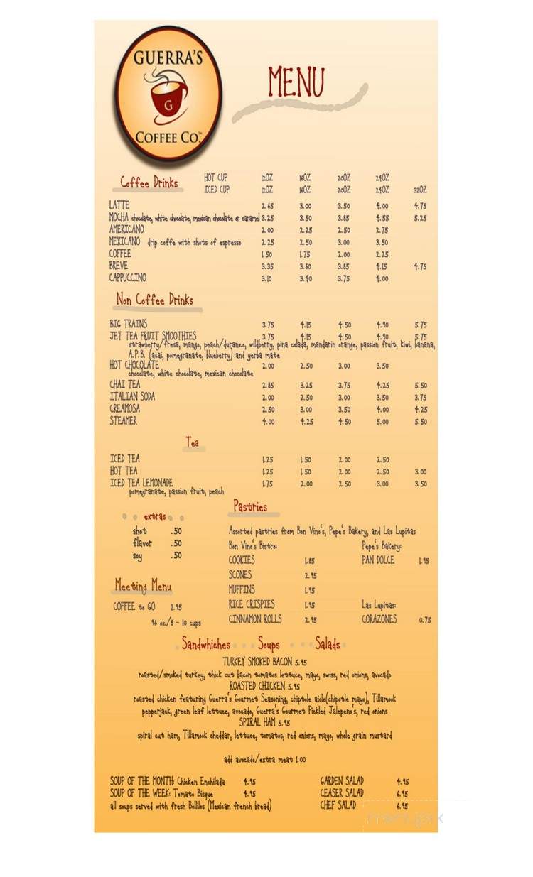 Guerra's Coffee Company - Sunnyside, WA menu_pic