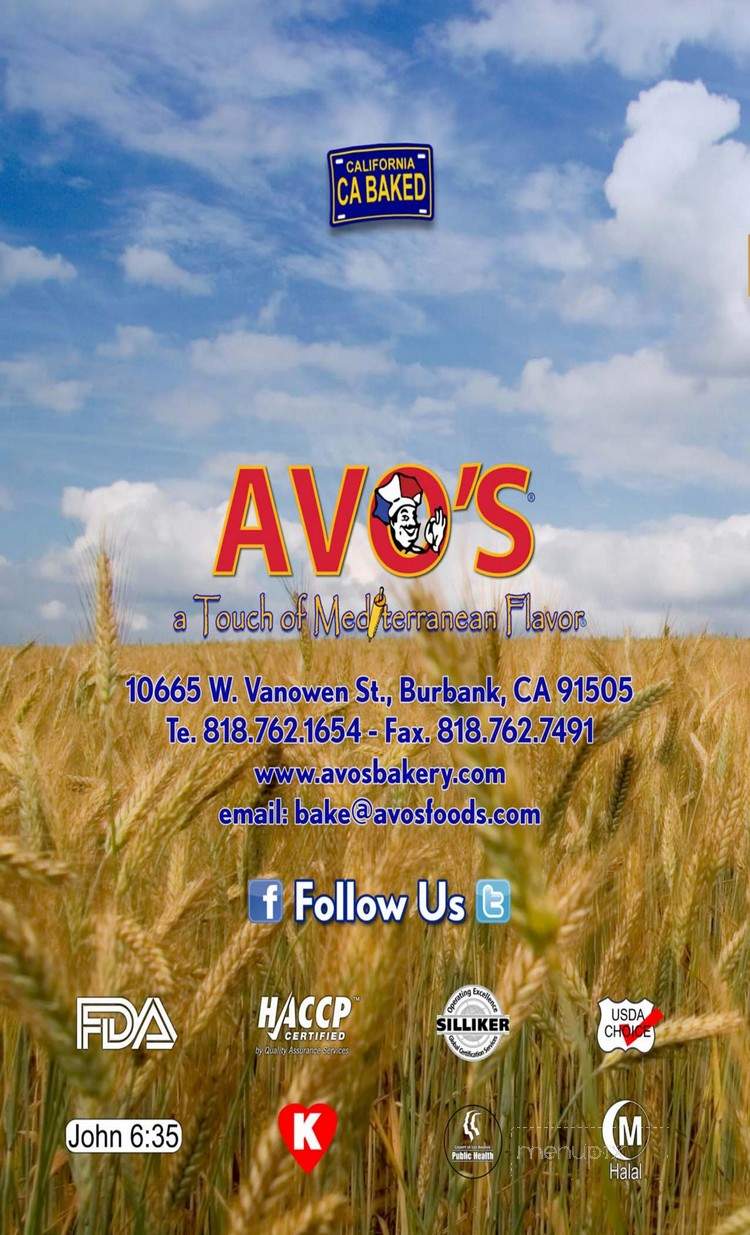 Avo's Bakery - Van Nuys, CA menu_pic