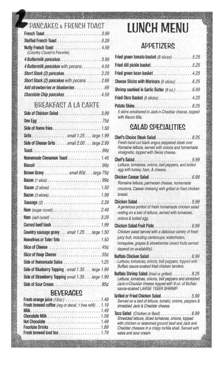 Cave Springs Cafe - Cave Spring, GA menu_pic