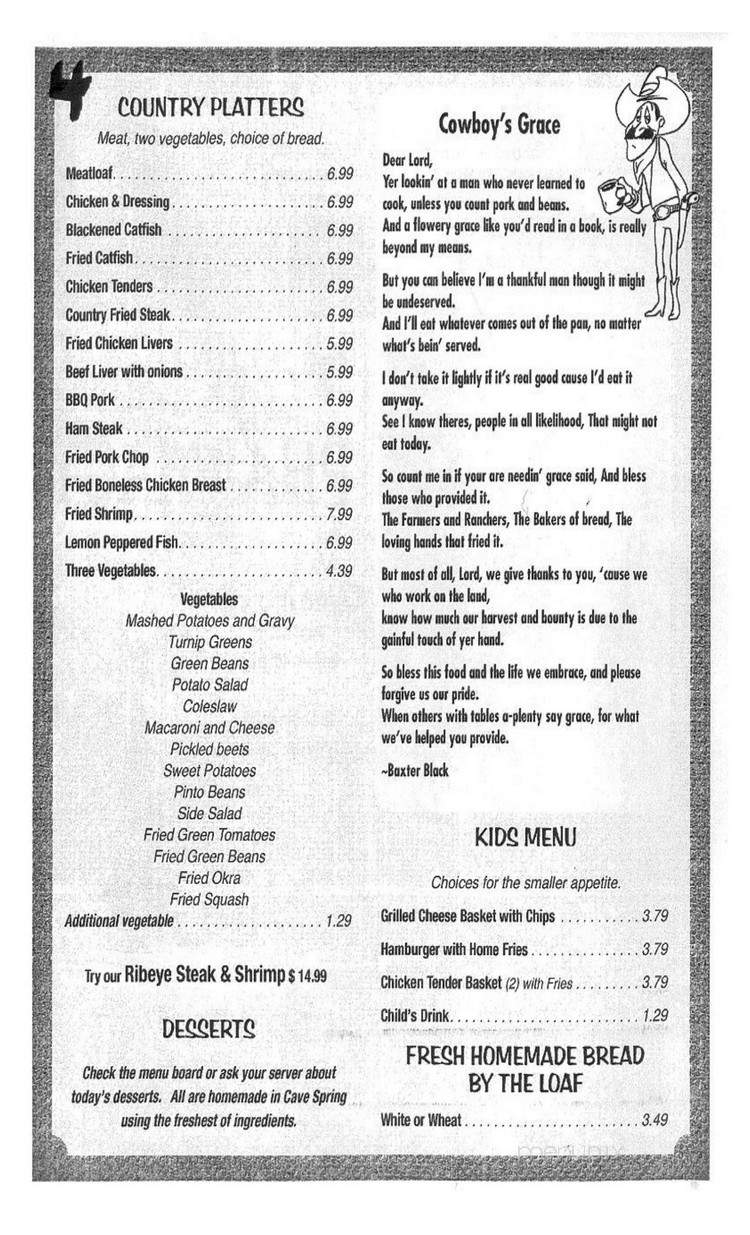 Cave Springs Cafe - Cave Spring, GA menu_pic