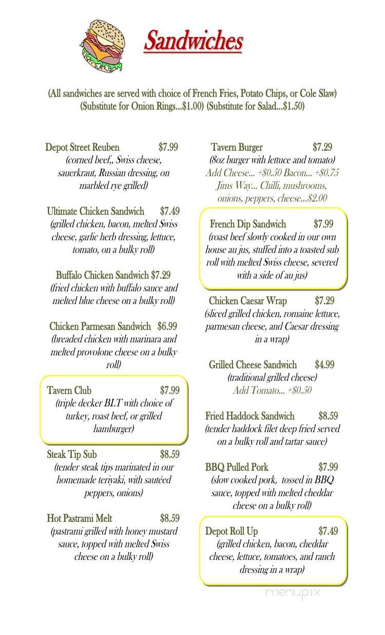 Depot Street Tavern - Hillsborough, NH menu_pic