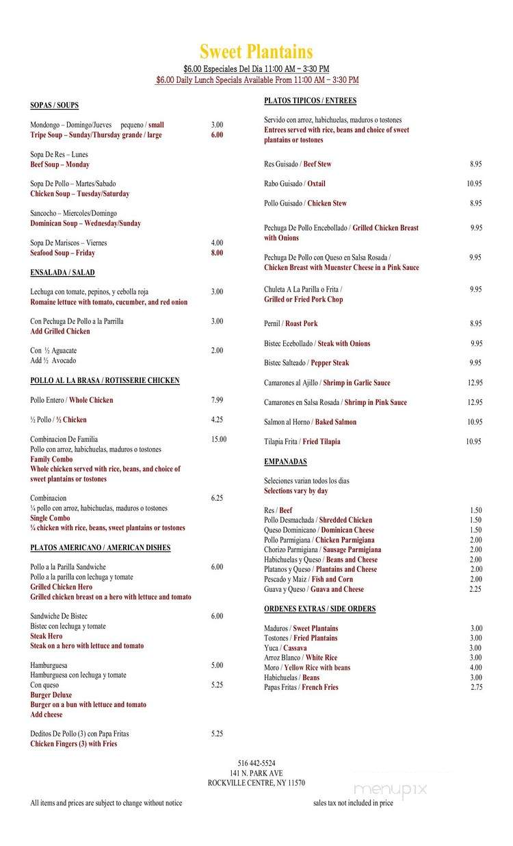 Sweet Plantains - Rockville Centre, NY menu_pic
