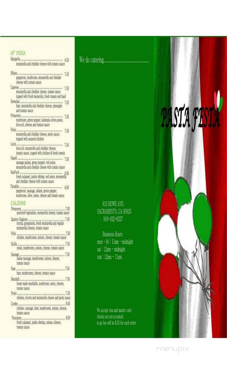 Pasta Festa - Sacramento, CA menu_pic