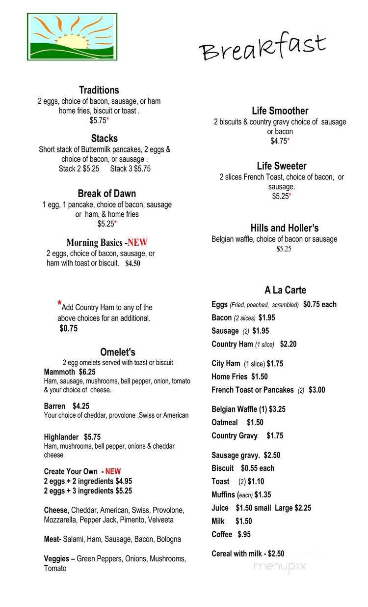 Cream & Sugar Cafe - Cave City, KY menu_pic
