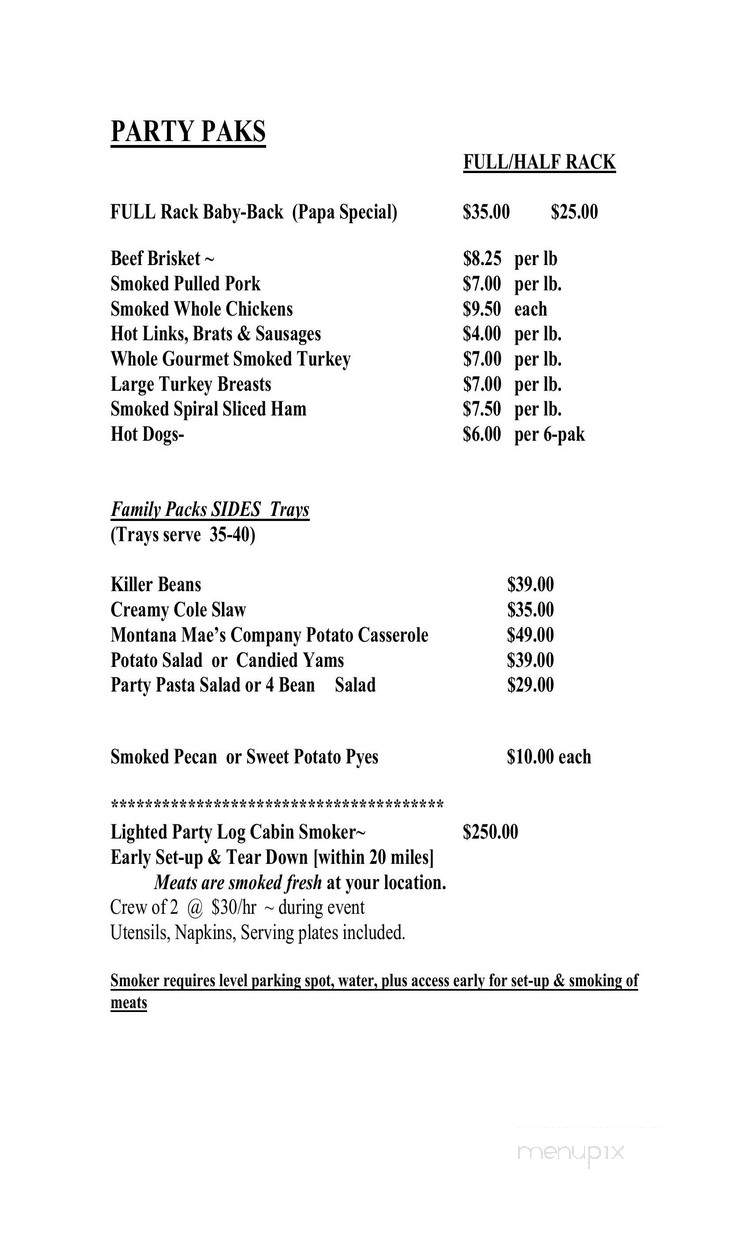 Papasmokes Bar Bq - Henderson, NV menu_pic