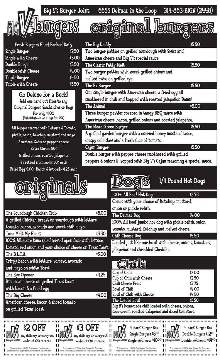 Big V's Burger Joint - Saint Louis, MO menu_pic