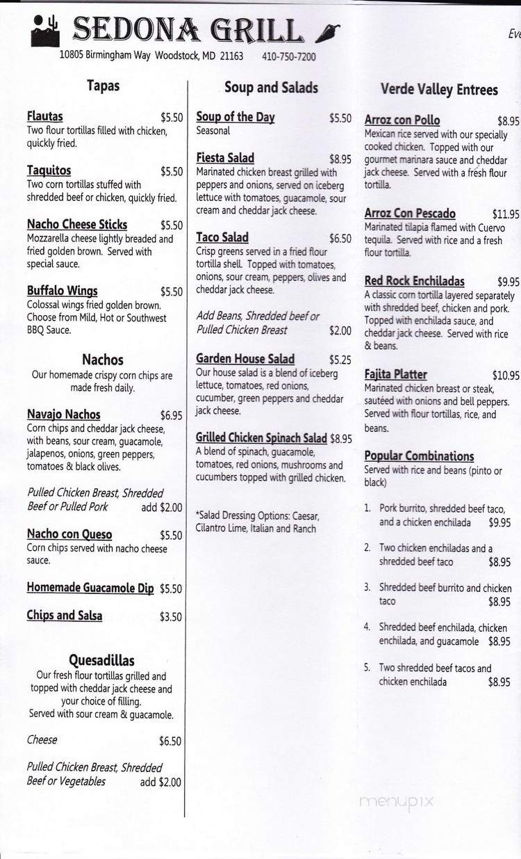 Sedona Grill - Woodstock, MD menu_pic