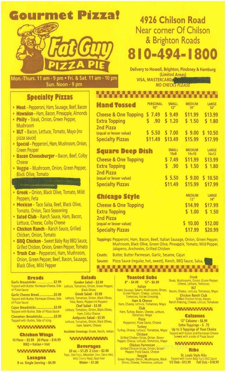 Fat Guy Pizza Pie - Howell, MI menu_pic