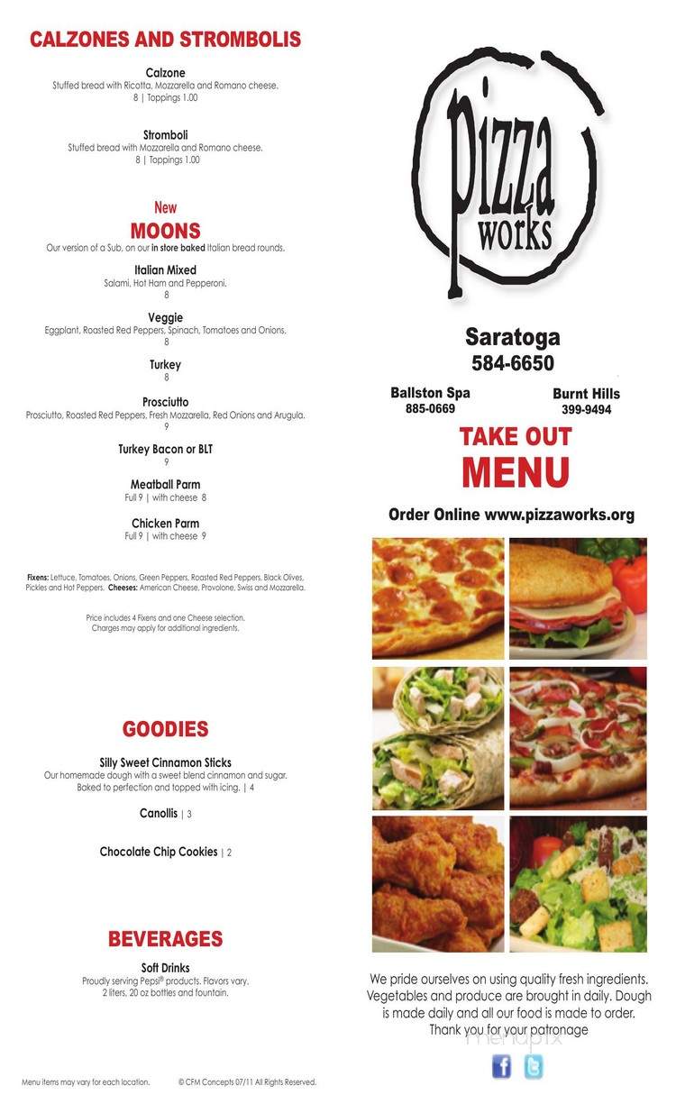 Pizza Works - Saratoga Springs, NY menu_pic
