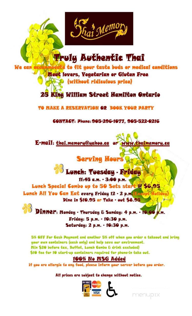 Thai Memory - Hamilton, ON menu_pic