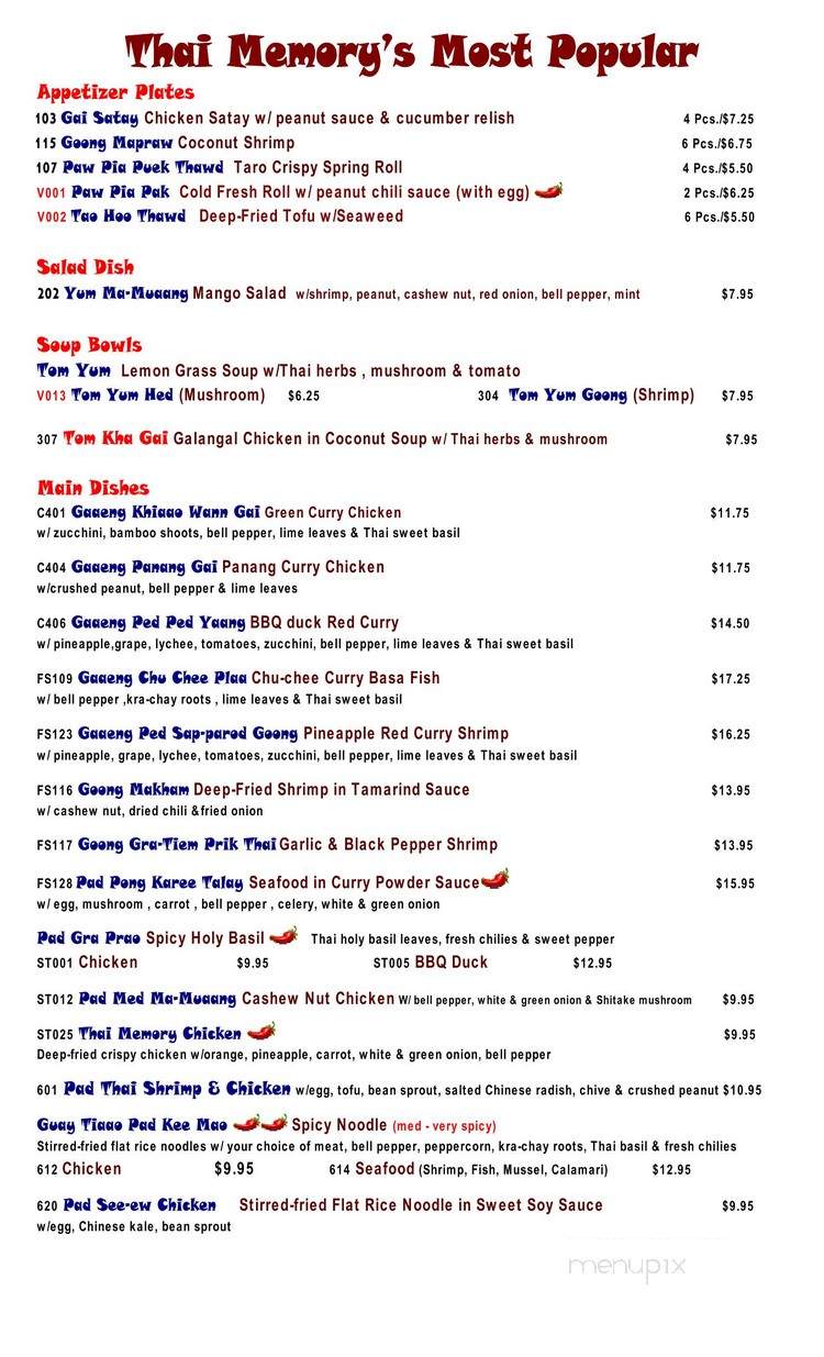 Thai Memory - Hamilton, ON menu_pic