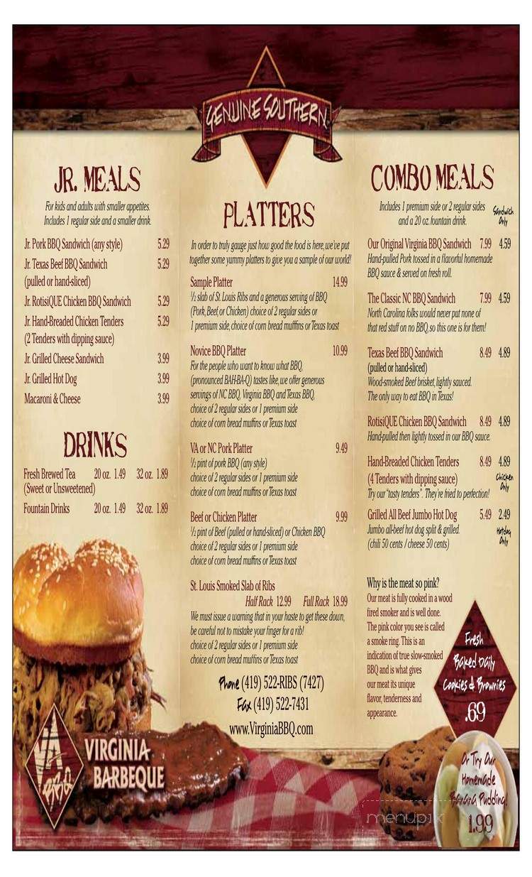 Virginia Barbeque - Mansfield, OH menu_pic