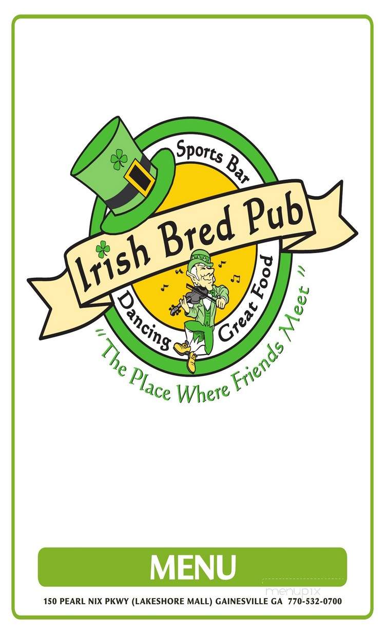 Irish Bred Pub - Gainesville, GA menu_pic