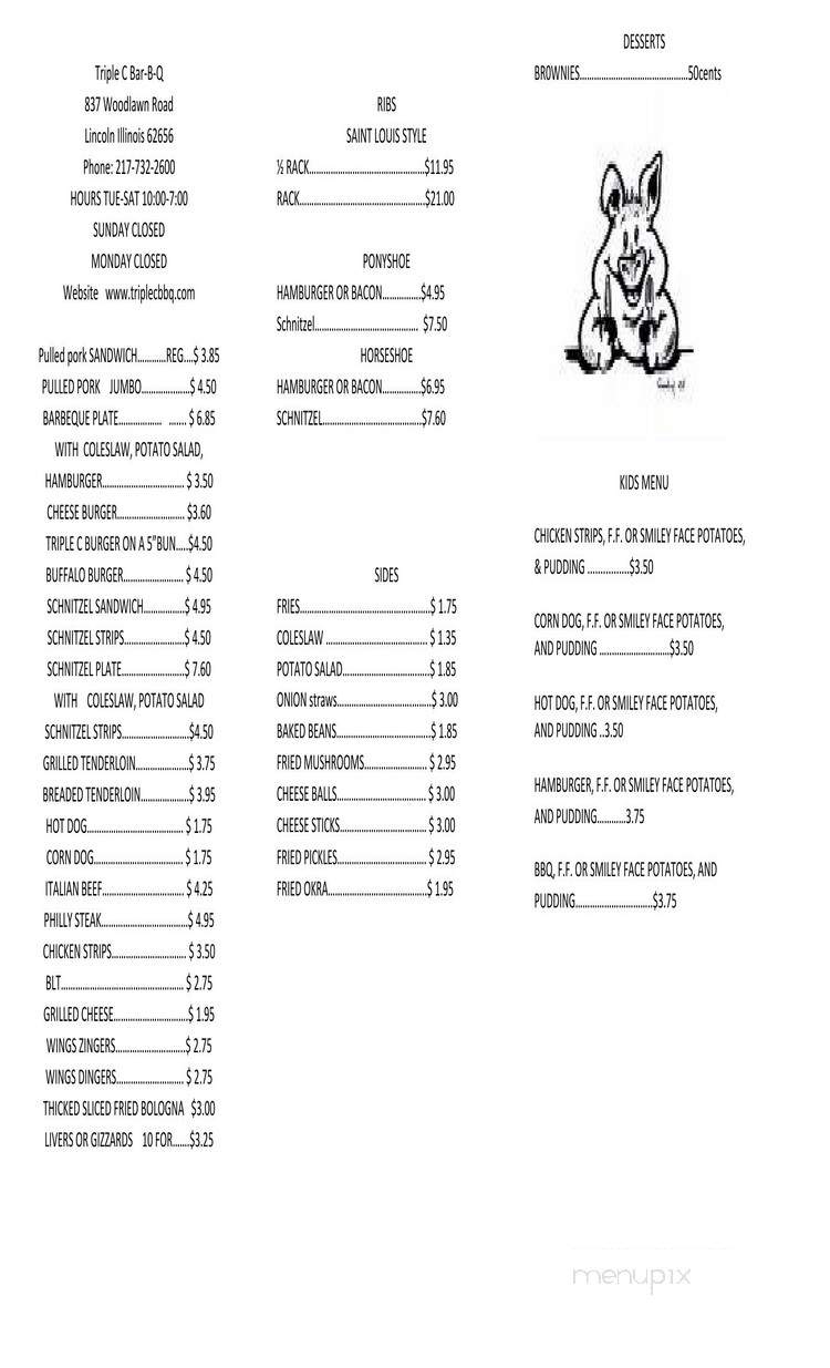 Triple C Bar-B-Q - Lincoln, IL menu_pic