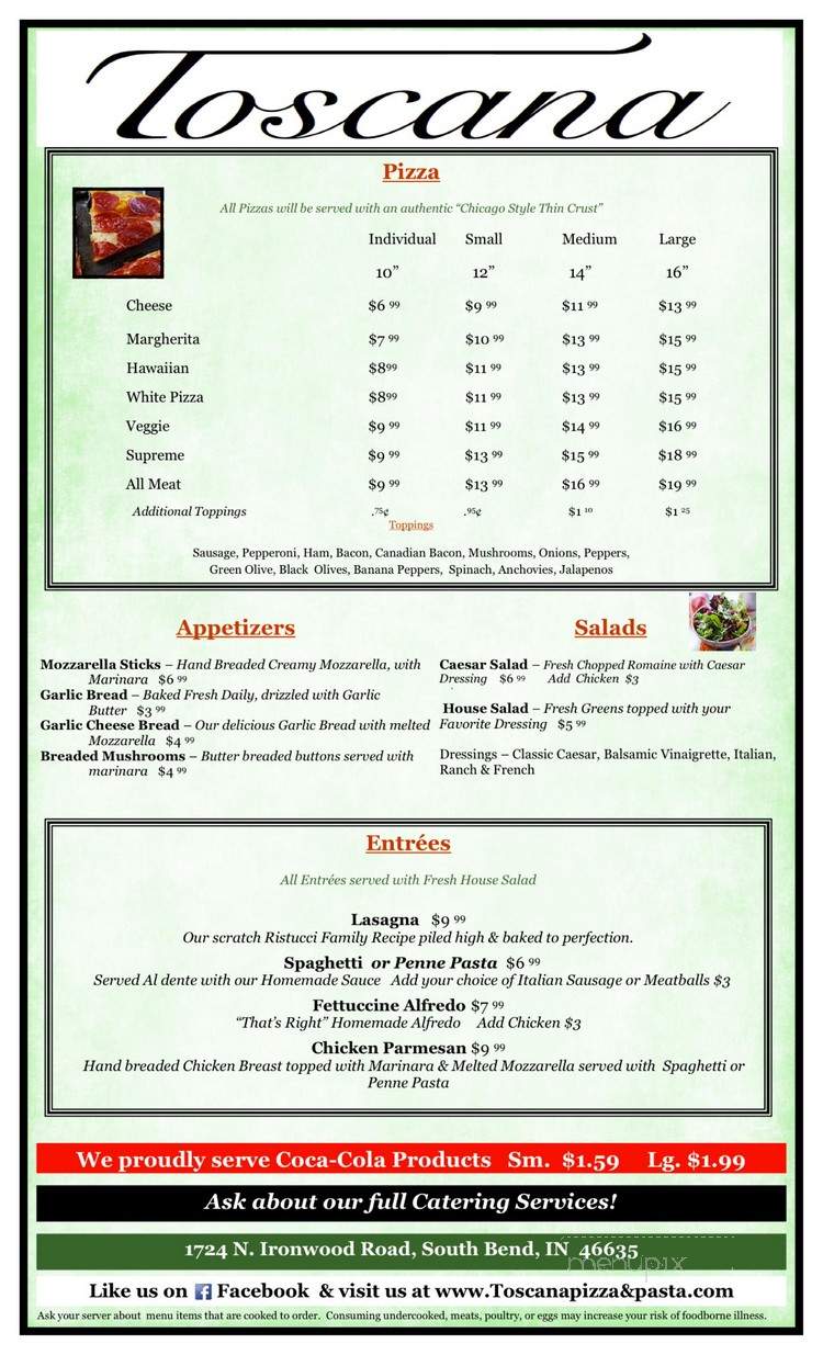 Toscana Pizza & Pasta - Granger, IN menu_pic