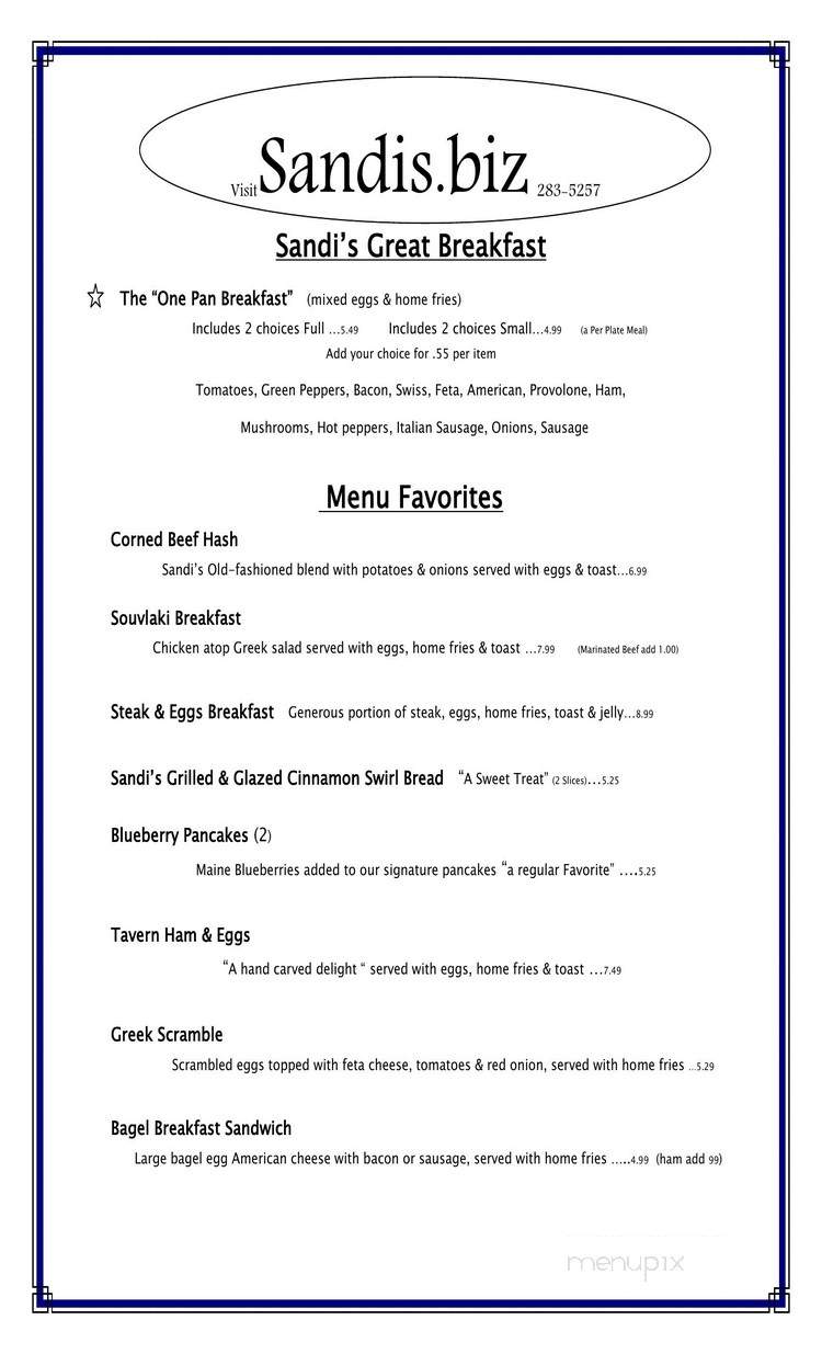 Sandy's Family Restaurant - Formosa, ON menu_pic