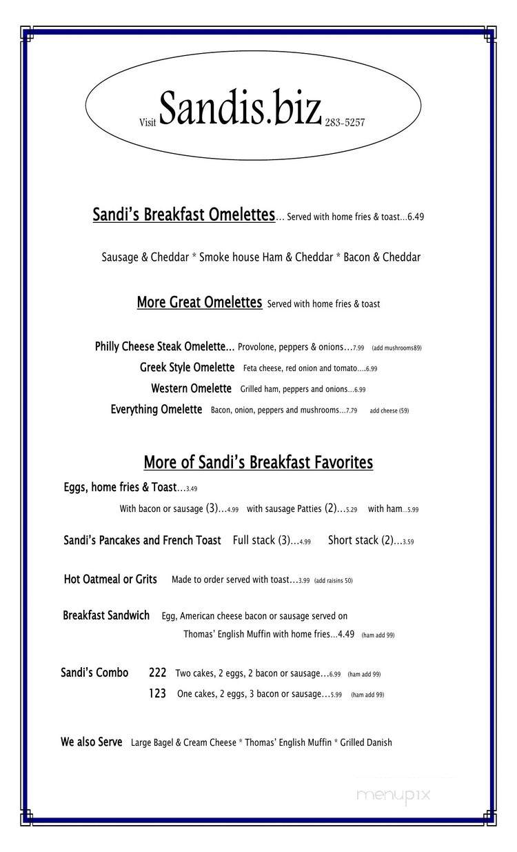 Sandy's Family Restaurant - Formosa, ON menu_pic