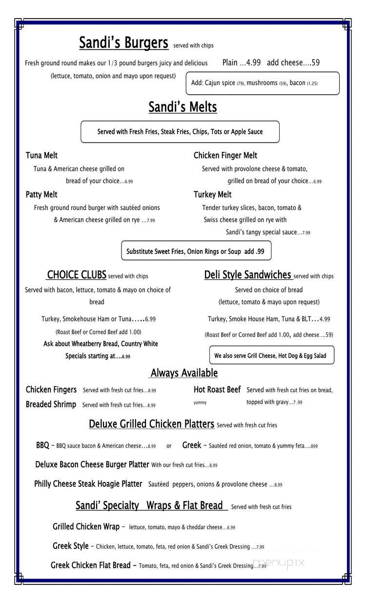 Sandy's Family Restaurant - Formosa, ON menu_pic